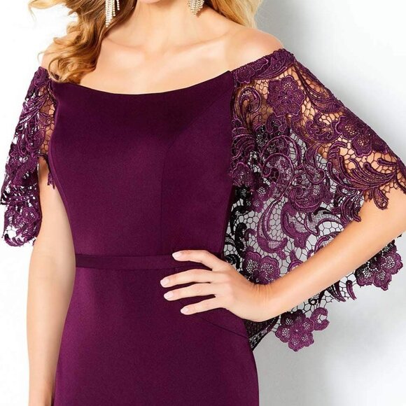 NWT Cameron Blake by Mon Cheri 220632 Mother of the Bride Dress Eggplant Size 8 - Picture 4 of 4